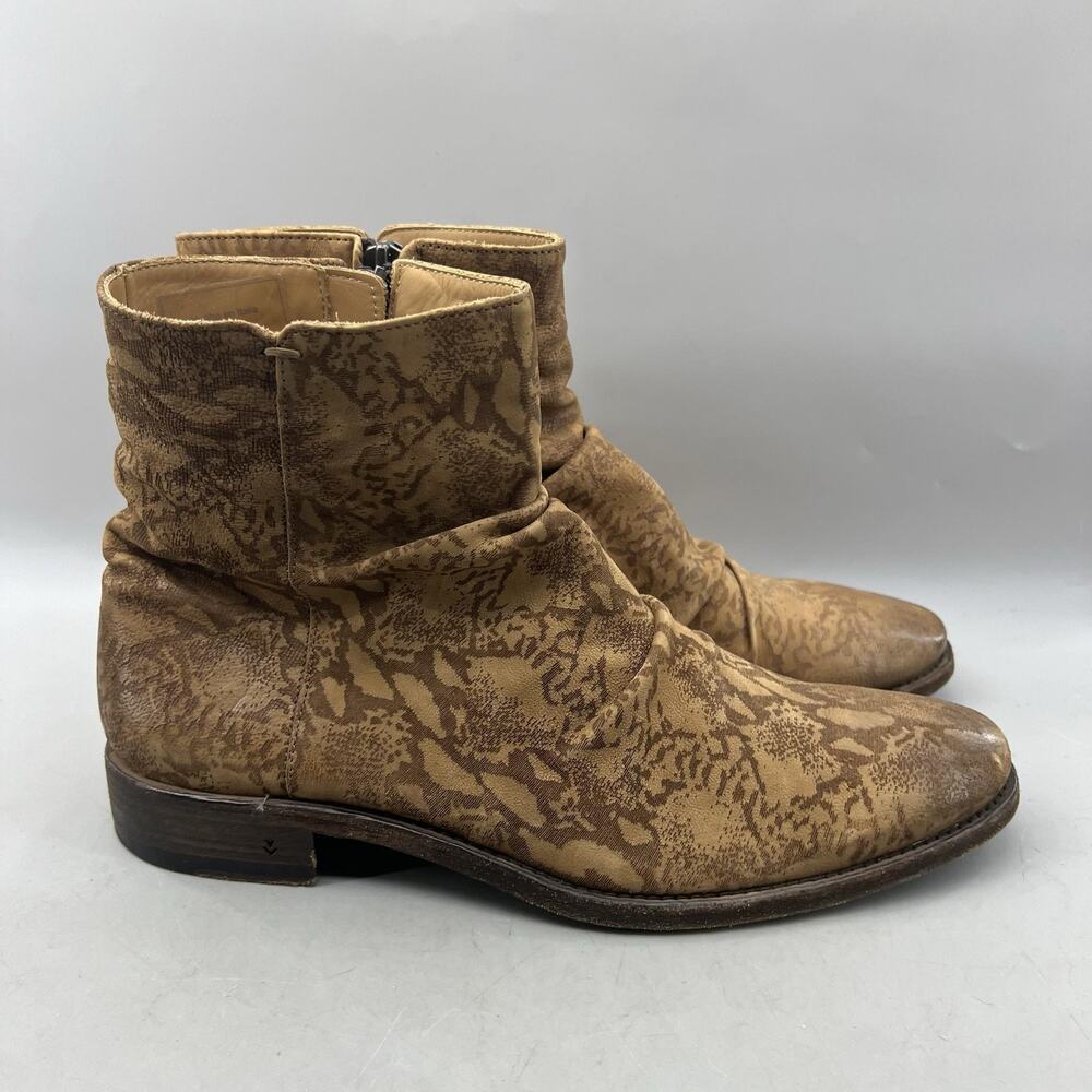 John Varvatos Morrison Sharpei Boots Men Size 9.5 Brown Snake Animal Print Shoes